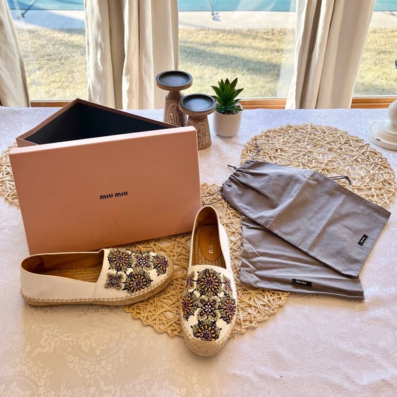 Miu Miu Embroidered Canvas Espadrilles Sz 8 EUC with dustbags and box - Picture 9 of 14
